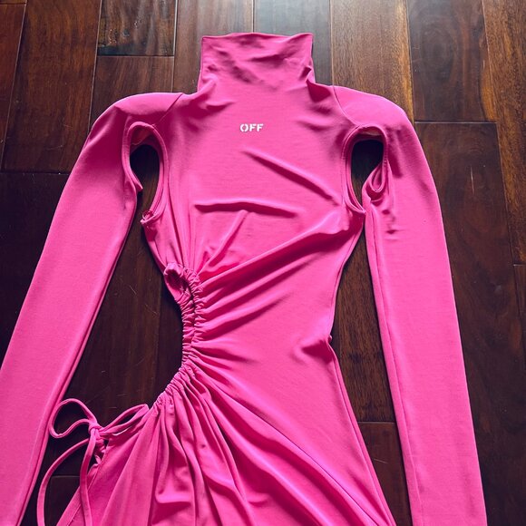 Off-White Vi-crepe See Thru Midi Dress in Fuchia - Picture 9 of 17